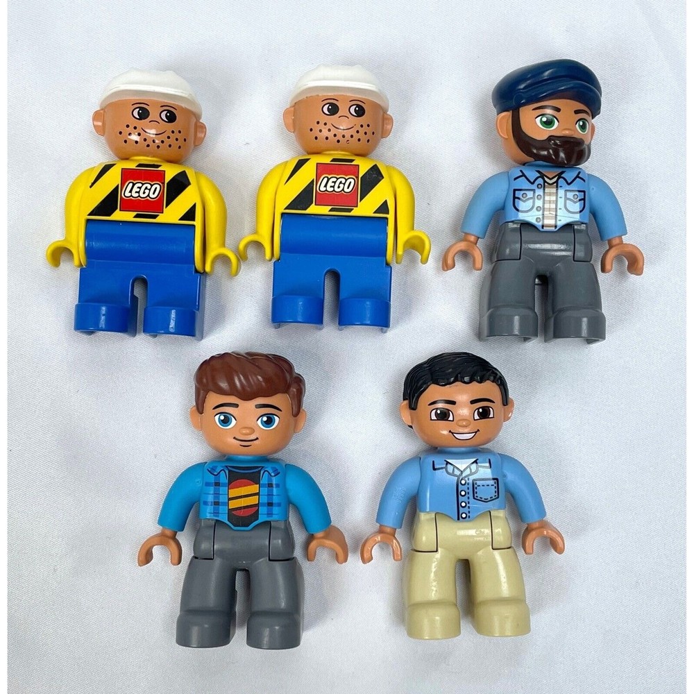 Lego Duplo Mini Figure Set of 5 Yellow Construction Man Beard Blue Shirt Beard‎